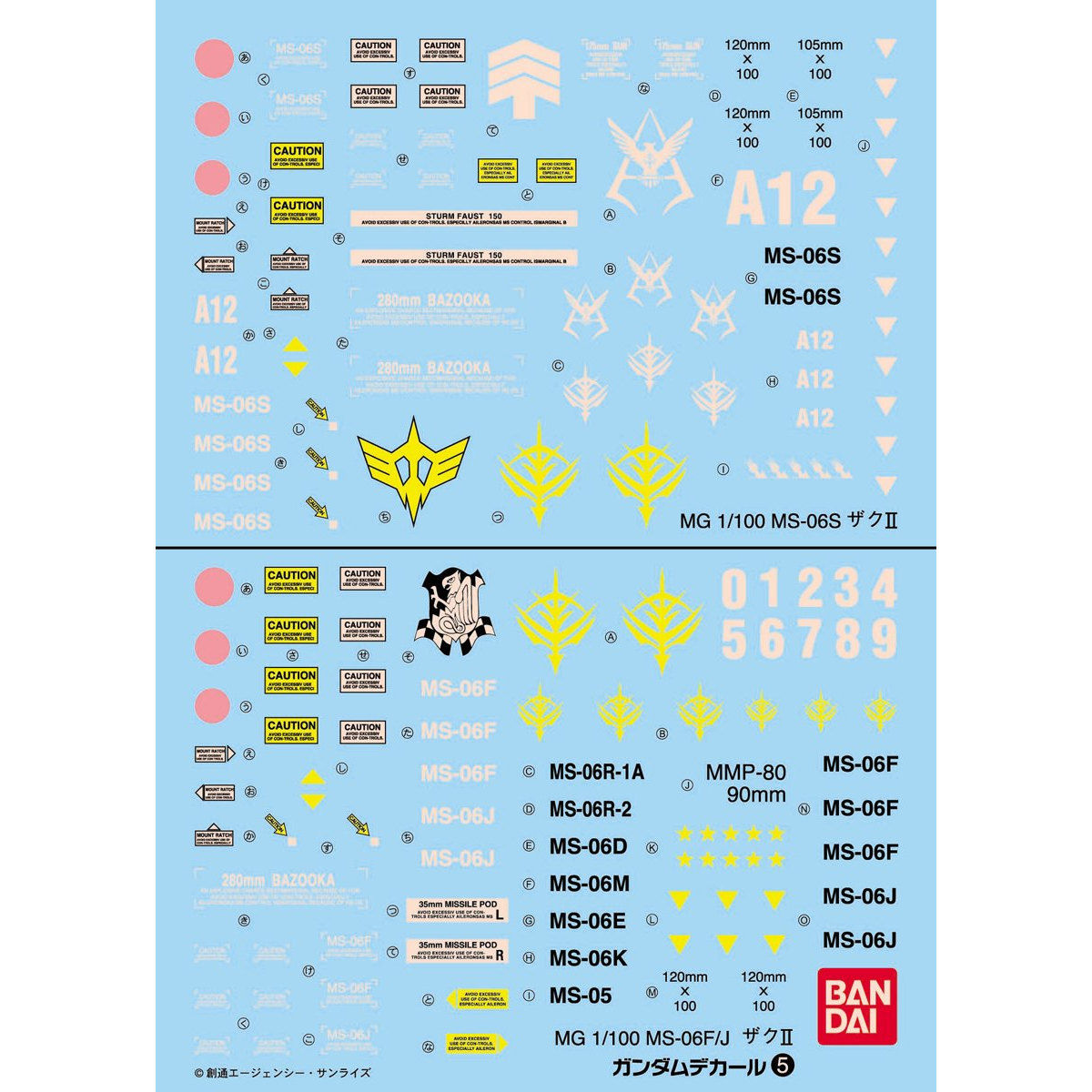 ガンダムデカール No.5 MG 1/100 ザクII（F／J＆S）用
