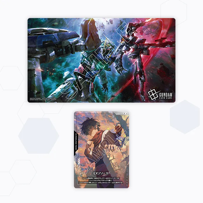 Contenu du playmat et card set Mobile Suit Gundam 00 avec Setsuna F. Seiei